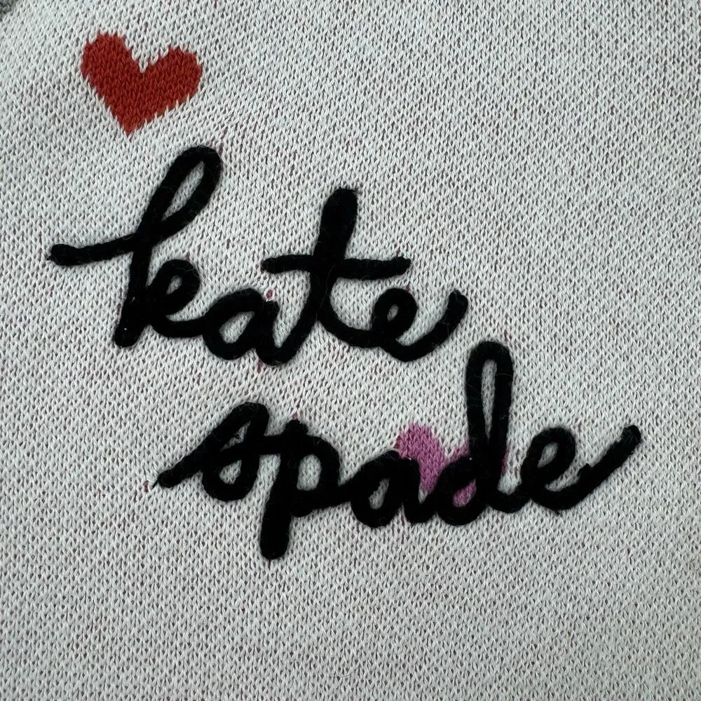 Kate Spade New York Sweater Womens Small Pink Heart V Neck Cotton NWT